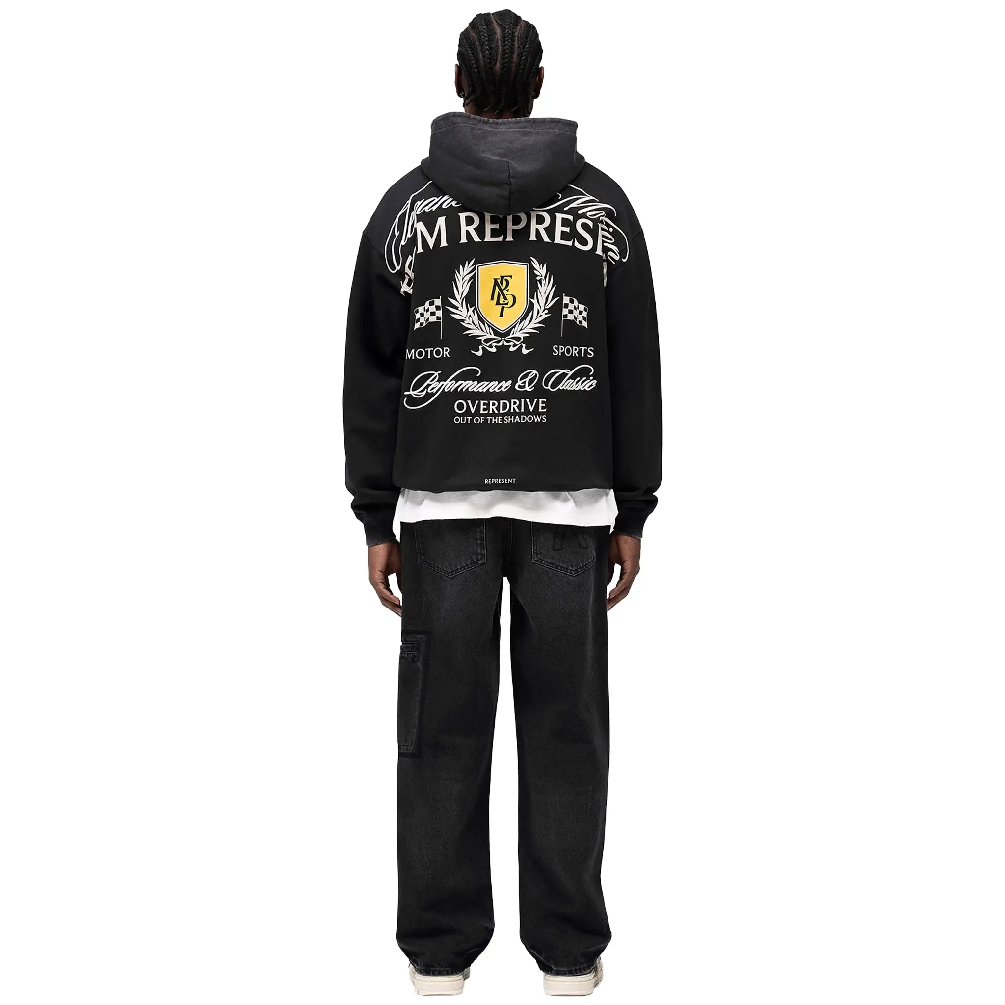 Full Back View of Represent Crest Black Hoodie MLM41067-06